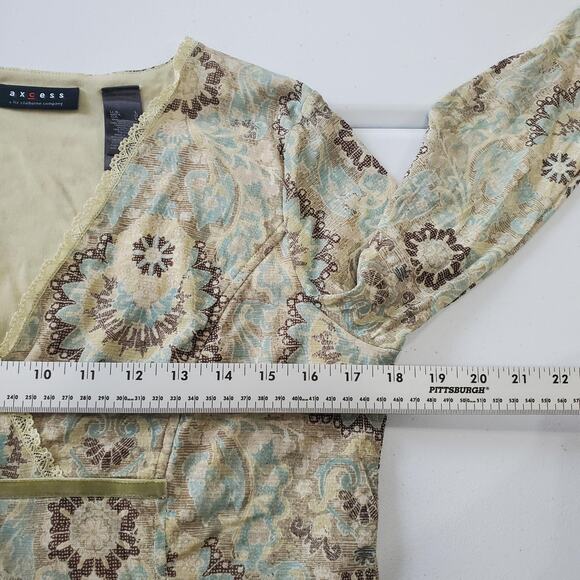 Y2K Babydoll Forest Fairy Top Womens Large Green Pattern Boho Long Sleeve - Picture 6 of 7